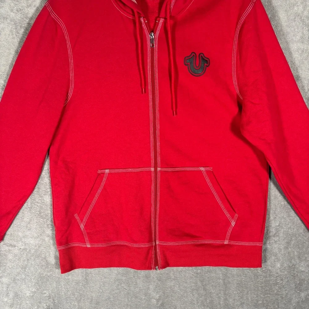 True Religion TNL Puff Buddha Full Zip Hoodie Mens XL‎ 3D Graphic Sweatshirt Red